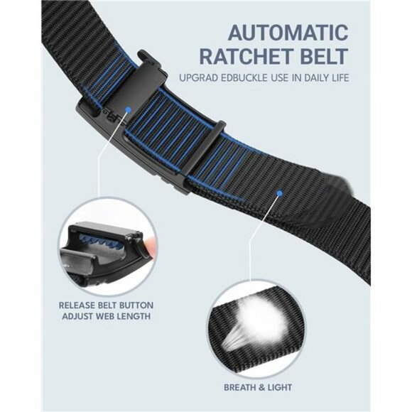 Men Nylon Ratchet Belt Adjustable Tactical Web Belt for Jeans Golf Work Pants - Picture 2 of 7